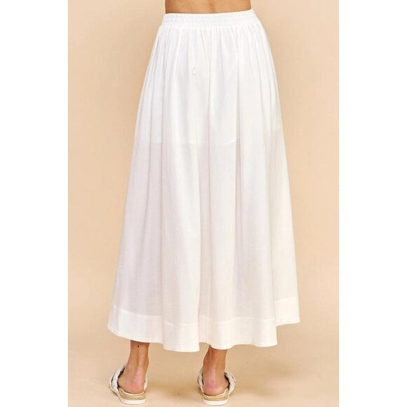 White Pleated Maxi Skirt Women’s Boho Flowy Summer Beach Casual - Picture 3 of 6